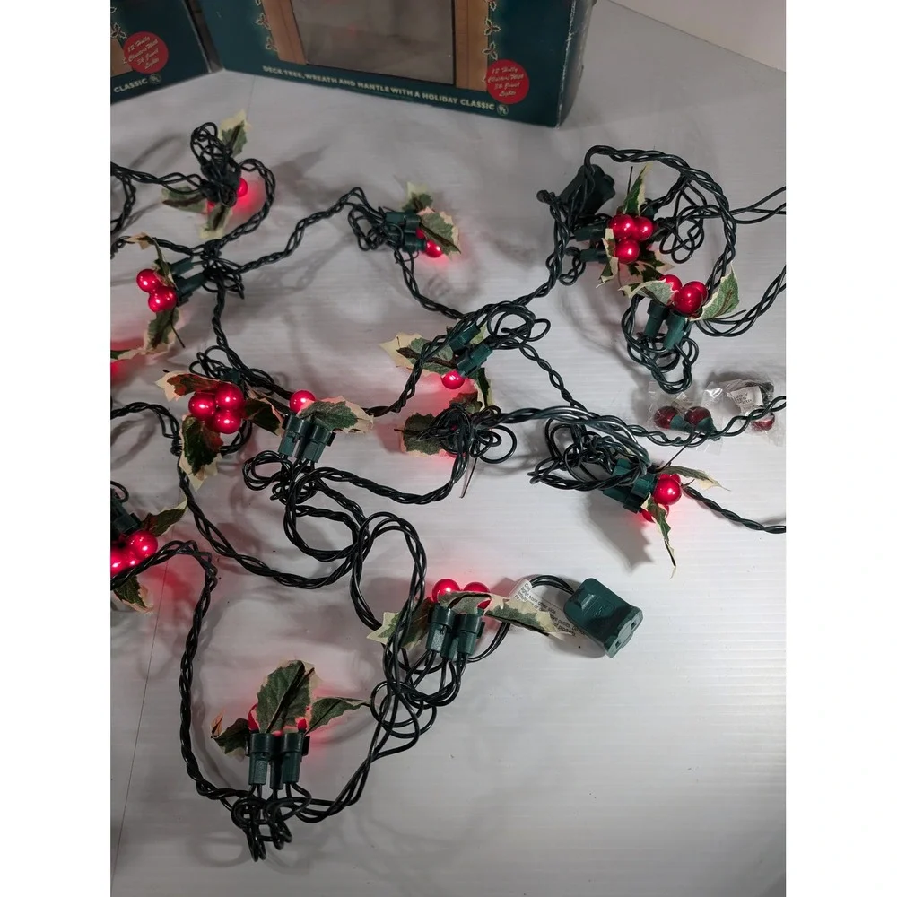 2x Restoration Hardware Marjorie's Vintage Holly Lights Red Berry Christmas 12ct